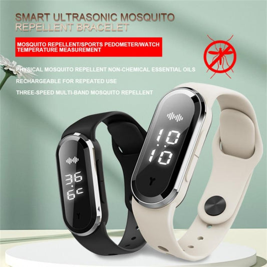 M21 Ultrasonic Mosquito Repellent Bracelet with Step Counter & Clock & Temperature Function(Black) by buy2fix