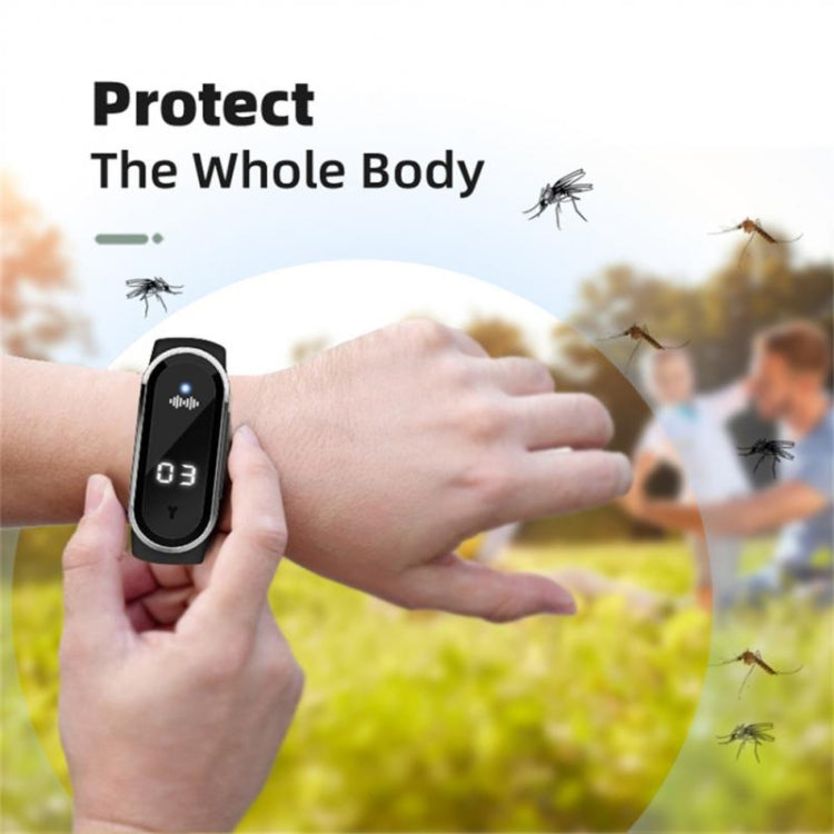 M21 Ultrasonic Mosquito Repellent Bracelet with Step Counter & Clock & Temperature Function(Black) by buy2fix