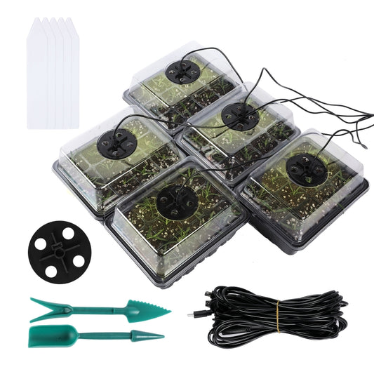 5 Set Plant Seed Starter Trays Kit,Seedling Tray Starter With Grow Light(Black) by buy2fix