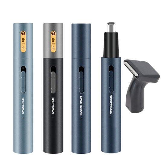 SPORTSMAN Metal Aluminum Tube Body Rechargeable Nose Hair Device, Style: Sideburns 2 In 1(Black) by SPORTSMAN