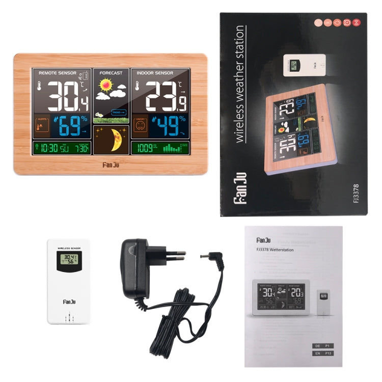 FUJU Wood Grain Weather Station Digital Clock Alarm Thermometer Hygrometer(EU Plug Yellow) by buy2fix