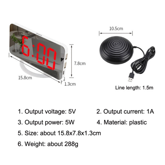 TS-8202 Multifunctional LED Vibration Mirroring USB Alarm Clock by buy2fix