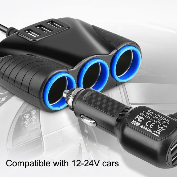 120W Multifunctional USB 3 In 1 Car Cigarette Lighter Car Charger, Style: 3 Ports(Blue Black) by buy2fix