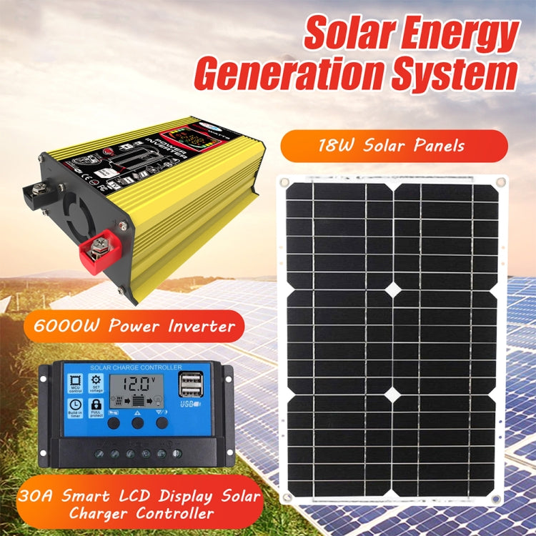 Tang 3 Generations Home Solar Generator Inverter+30A Controller+18W 12V Solar Panel, Specification: Yellow 12V To 110V by buy2fix