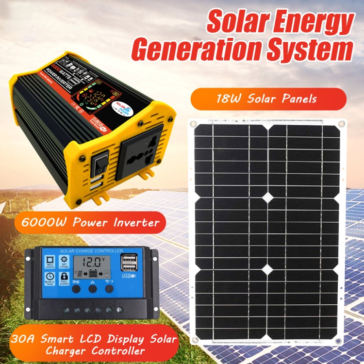 Saga 3 Generations Home Solar Generator Inverter+30A Controller+18W 12V Solar Panel, Specification: Black 12V To 110V by buy2fix