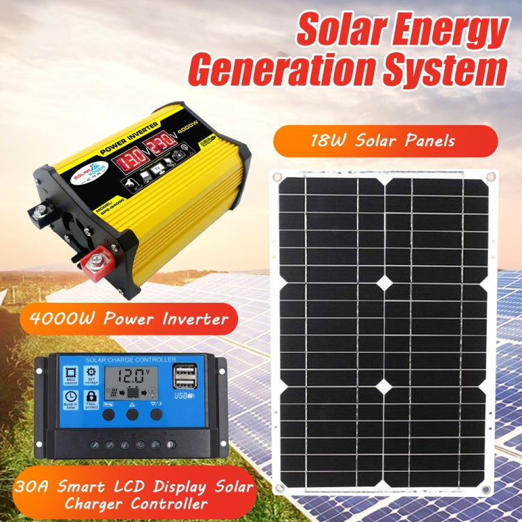 Saga Generation 2 Home Solar Generator Inverter+30A Controller+18W 12V Solar Panel, Specification: Yellow 12V To 220V by buy2fix