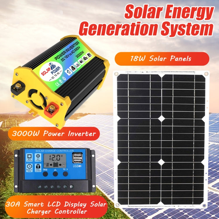 Saga Generation 1 Home Solar Generator Inverter+30A Controller+18W 12V Solar Panel, Specification: Black 12V To 110V by buy2fix