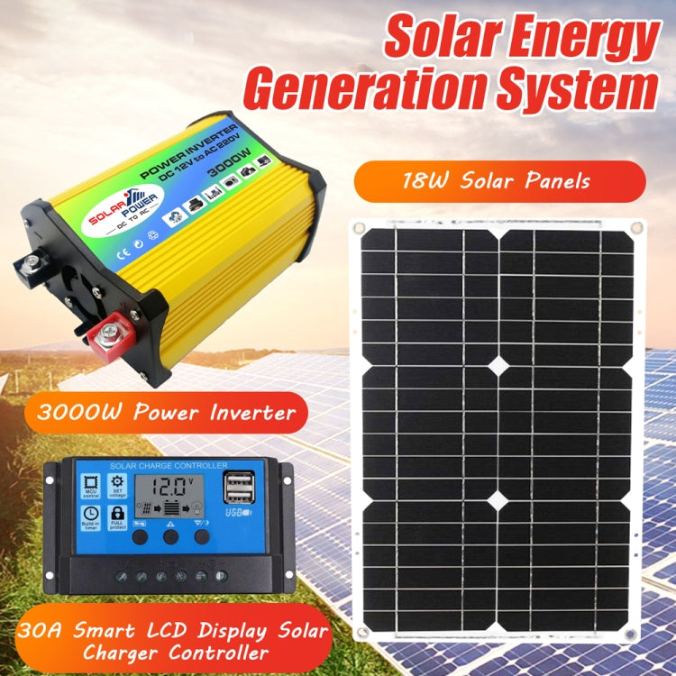 Saga Generation 1 Home Solar Generator Inverter+30A Controller+18W 12V Solar Panel, Specification: Yellow 12V To 220V by buy2fix