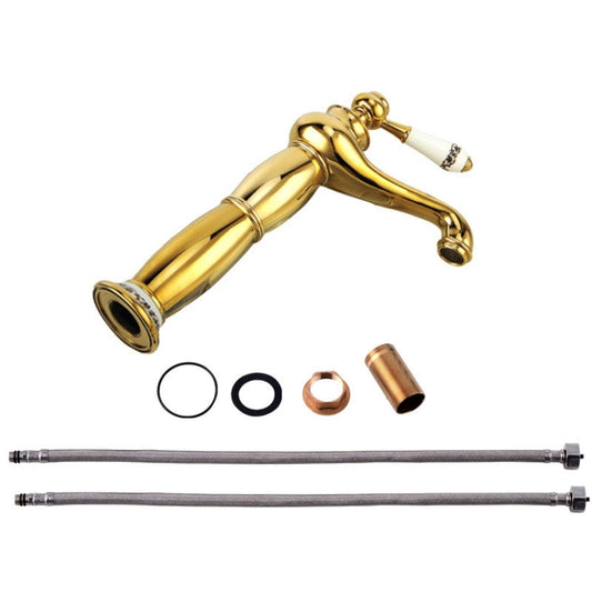 Antique Hot and Cold Bathroom Washbasin Faucet, Style: High Model+Water Inlet Pipe by buy2fix