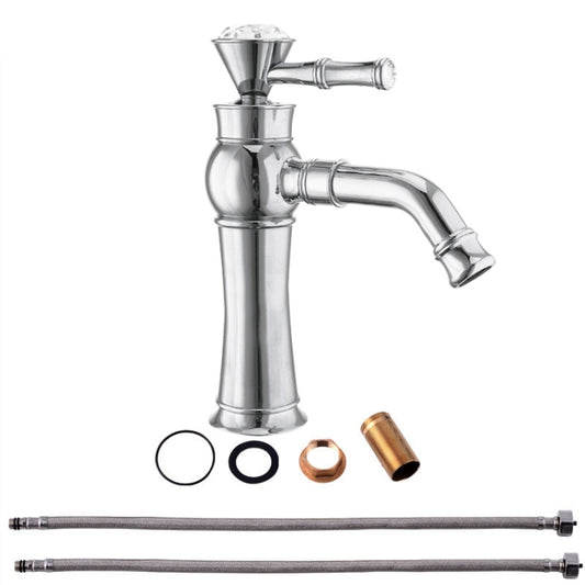 All Bronze Bathroom Basin Hot And Cold Water Faucet, Style: Electroplated Short Model+Water Inlet Pipe by buy2fix