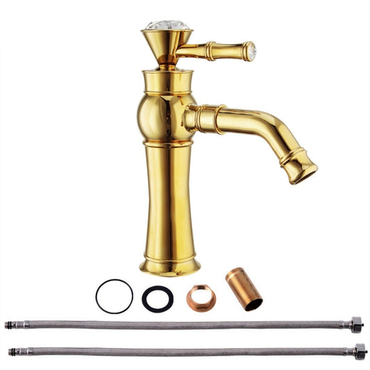 All Bronze Bathroom Basin Hot And Cold Water Faucet, Style: Gold Short Model+Water Inlet Pipe by buy2fix