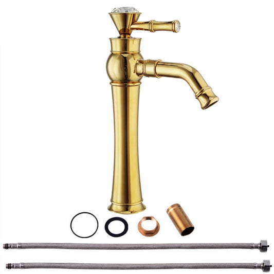 All Bronze Bathroom Basin Hot And Cold Water Faucet, Style: Gold High Model+Water Inlet Pipe by buy2fix