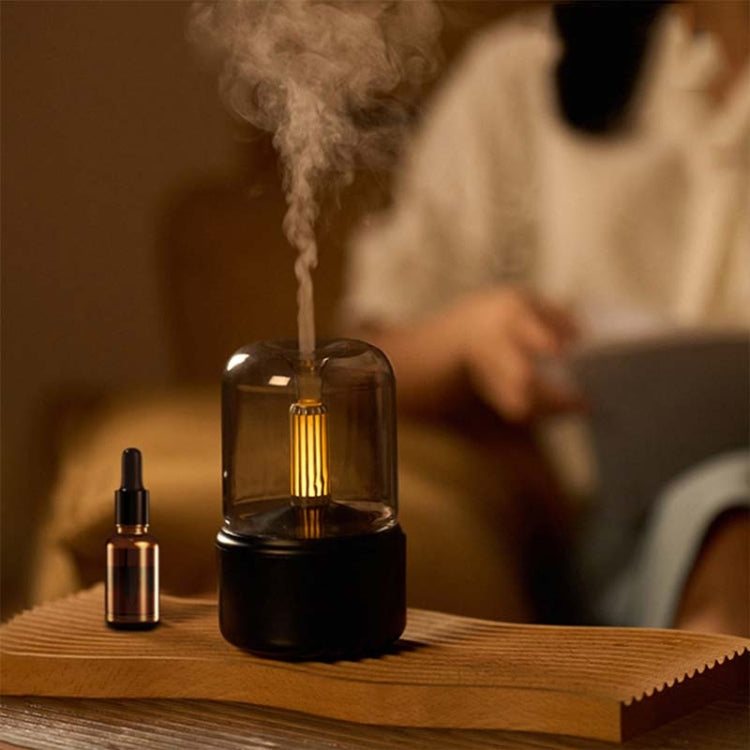 120ML Simulated Candlelight Aroma Diffuser USB Home Atmosphere Night Light Humidifier(Black) by buy2fix