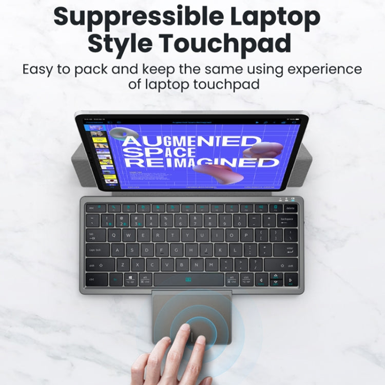 KF8700 78 Keys Hidden Touchpad Portable Tablet Computer Wireless Bluetooth Keypad With PU Leather(Black) by buy2fix