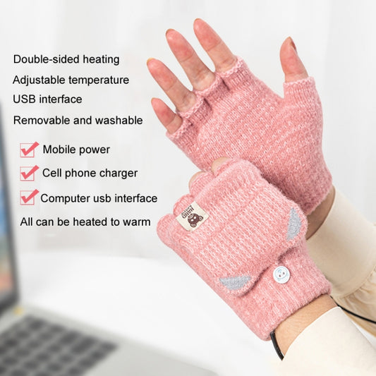 Winter Office USB Heating Warm Half Finger with Cover Gloves Heated Pad, Size: Free Size(Pink) by buy2fix