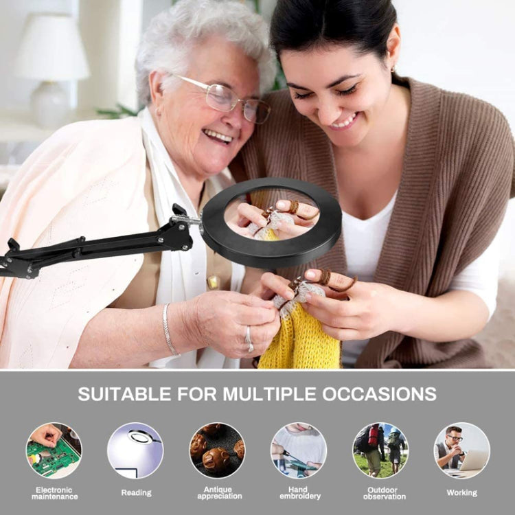 5X Magnifying Glass LED Folding Long Arm Clip Light Eye-protection USB Reading Lamp, Size: Medium(Black) by buy2fix