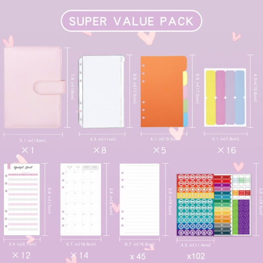 A6 Macaron PU Leather Loose-leaf Notebook Cash Budget Handbook(Pink) by buy2fix