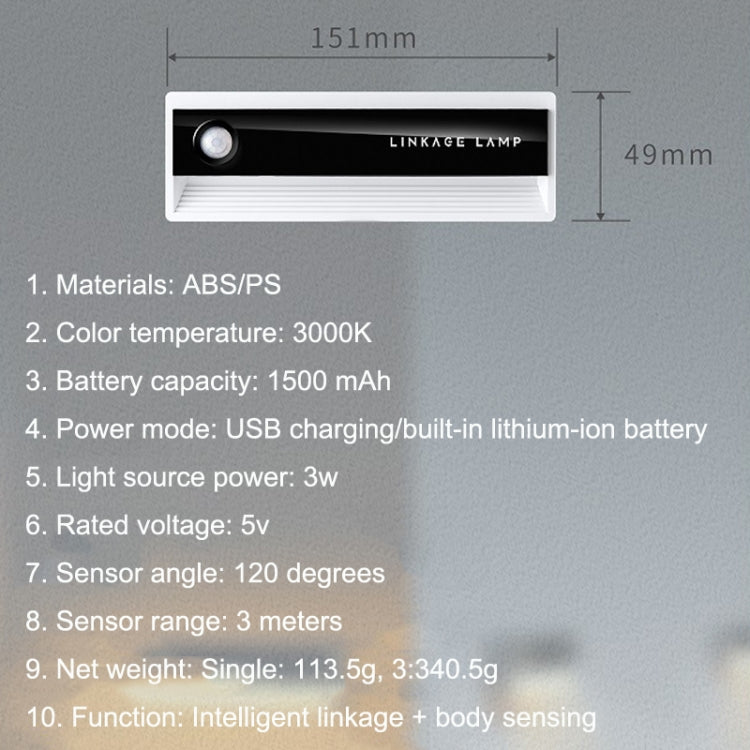 3PCS TW-L56 Linkage Human Body Induction Night Light USB Magnetic Corridor Lamp by buy2fix