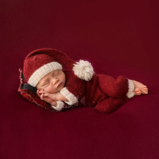 Newborn Photography Clothing Christmas Theme Modeling Mohair Hat + Jumpsuit Suit(Baby Boy) by buy2fix