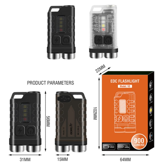V3 Keychain Light USB Rechargeable Strong Light Mini Flashlight(Transparent Black) by buy2fix