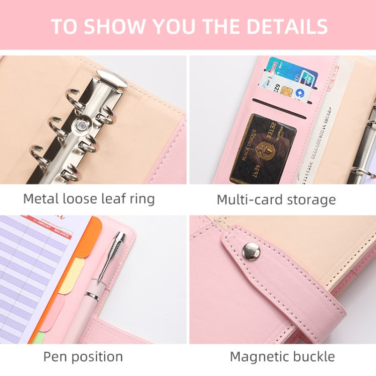 A6 YMX-012 PU Leather Budget Binder Notebook Macaron Color Matching Handbook(Pink+Blue) by buy2fix