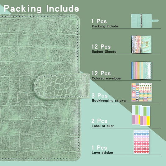 A6 Crocodile Pattern PU Leather Loose-Leaf Binder Budget Notebook Cash Envelope Organizer(Glaze Blue) by buy2fix