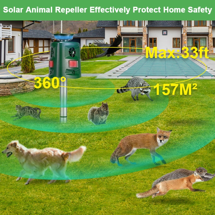 SK698 Solar Powered Animal Repeller 360 Degree Strobe Light Bird Repeller Ultrasonic Rat Repeller(Green) by buy2fix