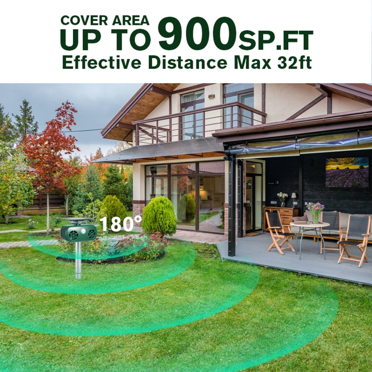 SK628 Solar Powered Animal Repeller 360 Degree Strobe Light Bird Repeller Ultrasonic Rat Repeller(Green) by buy2fix