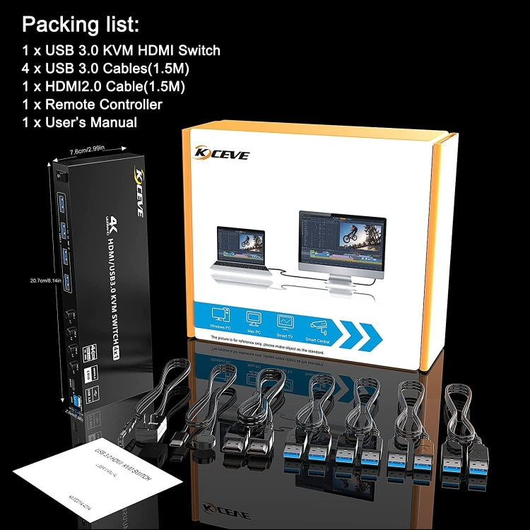 KVM401A 4 Ports USB 3.0 Shared Device HDMI KVM Switch HUB Shared Converter(Black) by buy2fix