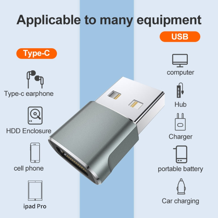 USB 2.0 Male To USB-C / Type-C Female Adapter, Support Charging & Transmission Data(Silver) - Type-C Adapter by buy2fix | Online Shopping UK | buy2fix