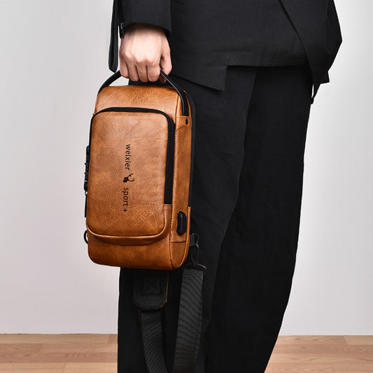 WEIXIER X318 Single Shoulder Crossbody Male Waterproof Anti-Theft Small Backpack(Light Brown) by WEIXIER