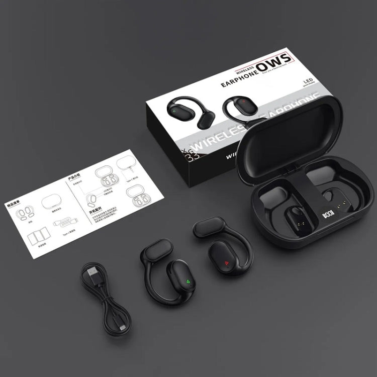 Air Conduction Ear-Hanging LED Digital Display Wireless ENC Noise Reduction Sports Bluetooth Earphones(Black) by buy2fix