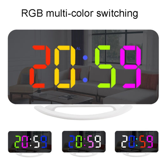 TS-8201 LED Digital Mirror Alarm Clock Big Screen Dual USB Desktop Table Clock, Color: RGB Display White Shell by buy2fix