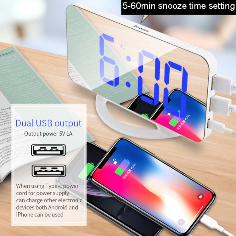 TS-8201 LED Digital Mirror Alarm Clock Big Screen Dual USB Desktop Table Clock, Color: RGB Display White Shell by buy2fix