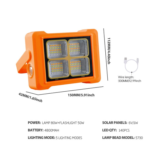 Solar Flood Light Portable Flashlight Emergency Work Light(Orange) by buy2fix