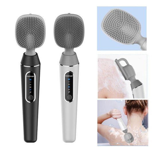 Electric Bath Brush Silicone Vibration Long-handled Back Spa Shower(Black) by buy2fix