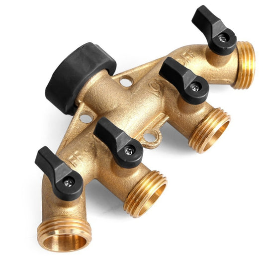 Garden Watering Agricultural Irrigation Family Car Wash Faucet Copper 4-way Ball Valve Water Divider(American Thread) by buy2fix