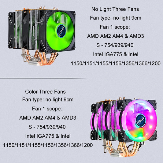 EVESKY 600 Desktop Computer 4 Copper Tube Mute CPU Cooling Fan, Color: Color Three Fans by EVESKY