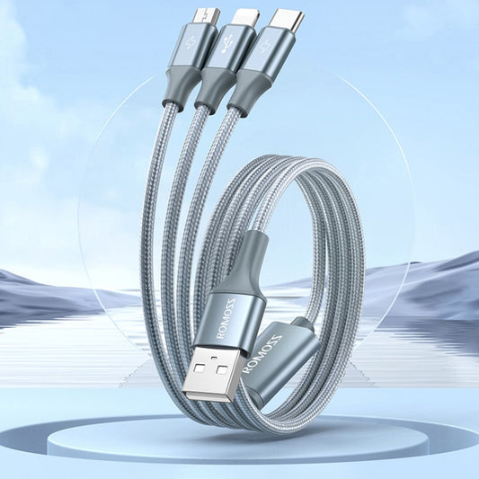 ROMOSS CB25 3 In 1 3.5A 8 Pin + Micro USB + Type C/USB-C Cable 1m(Blue) by ROMOSS