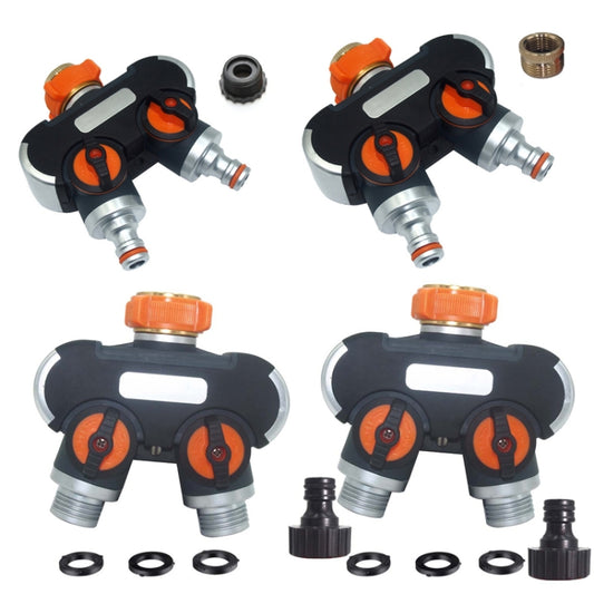 Garden Irrigation And Watering One Pass Two Faucet Water Divider With Thread European Connector+Plastic Nipple Connector by buy2fix