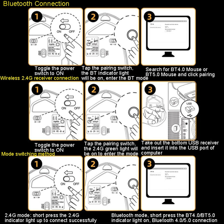 Inphic A9 Bluetooth 3 Mode Mouse Silent Charging Mechanical Feel Wireless Mouse by Inphic
