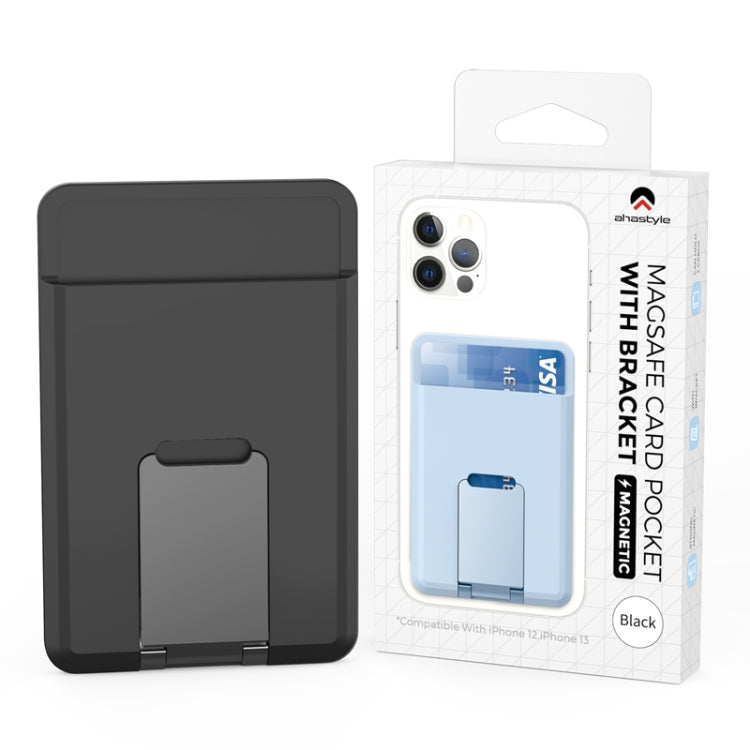For IPhone 15 AhaStyle PT133-H Phone Magnetic Card Holder Stand Organizer Card Case(Black) - Adhesive Card Holders by AhaStyle | Online Shopping UK | buy2fix