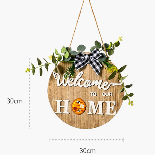 Stereoscopic DIY Home Wooden Round Welcome Door Sign Pendant Wreaths Wall Hanging Decor by buy2fix