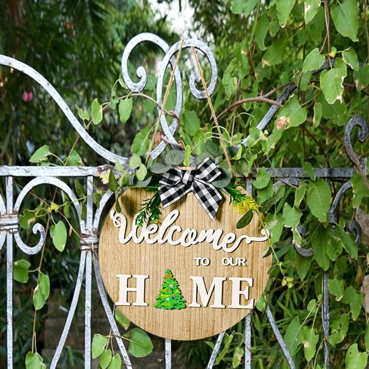 Stereoscopic DIY Home Wooden Round Welcome Door Sign Pendant Wreaths Wall Hanging Decor by buy2fix