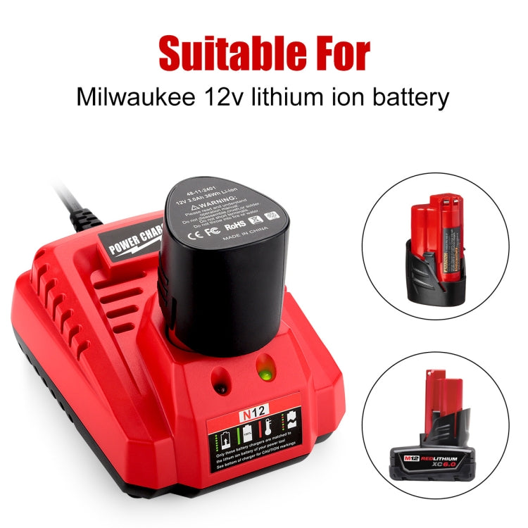 N12 For Milwaukee 10.8/12V Electric Tool Lithium Battery Fast Charger, Plug: UK by buy2fix