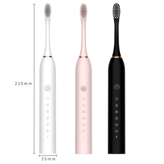 Rechargeable Ultrasonic Soft Bristle Electrical Toothbrushes Flosser 6 Gear With 4 Brushes(Black) by buy2fix