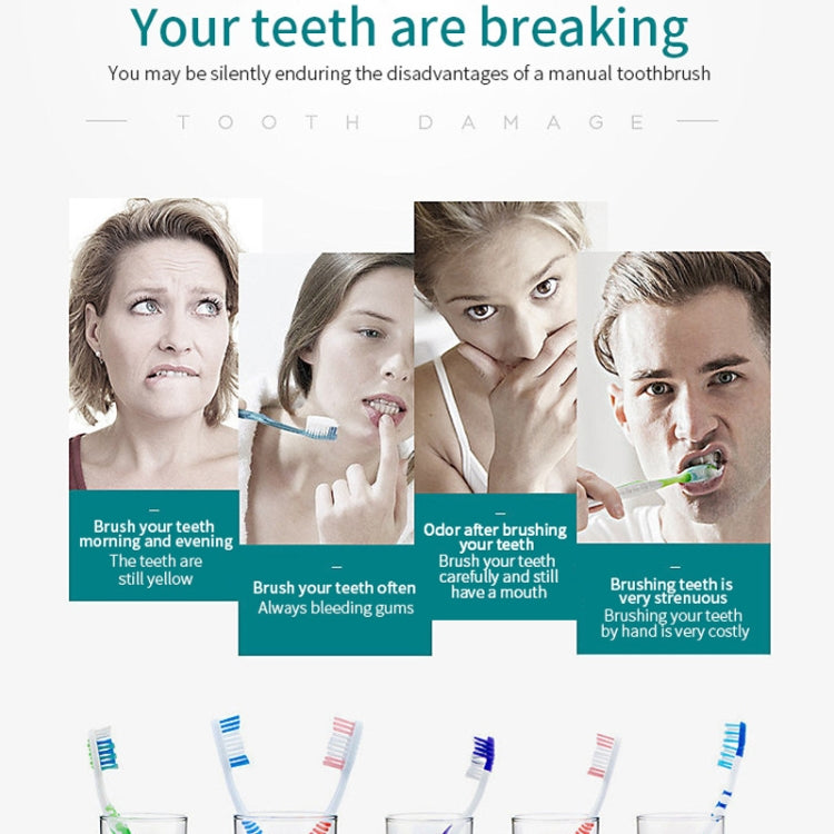 Rechargeable Ultrasonic Soft Bristle Electrical Toothbrushes Flosser 6 Gear With 4 Brushes(Black) by buy2fix