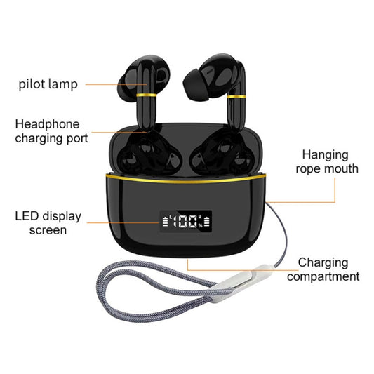 J2 Bluetooth Earphones With Digital Charging Compartment Wireless Charging In-Ear(Black) by buy2fix