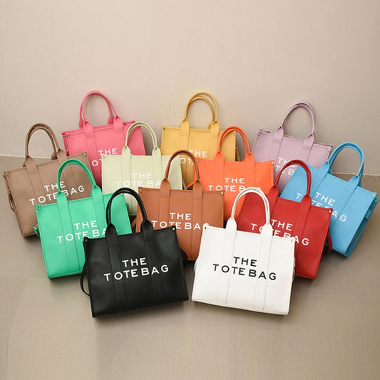 Women PU Leather Tote Bag Letter Printed Crossbody Bag(Small Black) by buy2fix