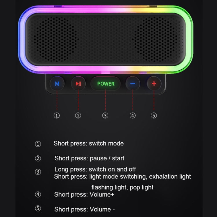 Wireless Bluetooth Speaker Subwoofer with Colorful Lights Supports U Disk(Black) by buy2fix